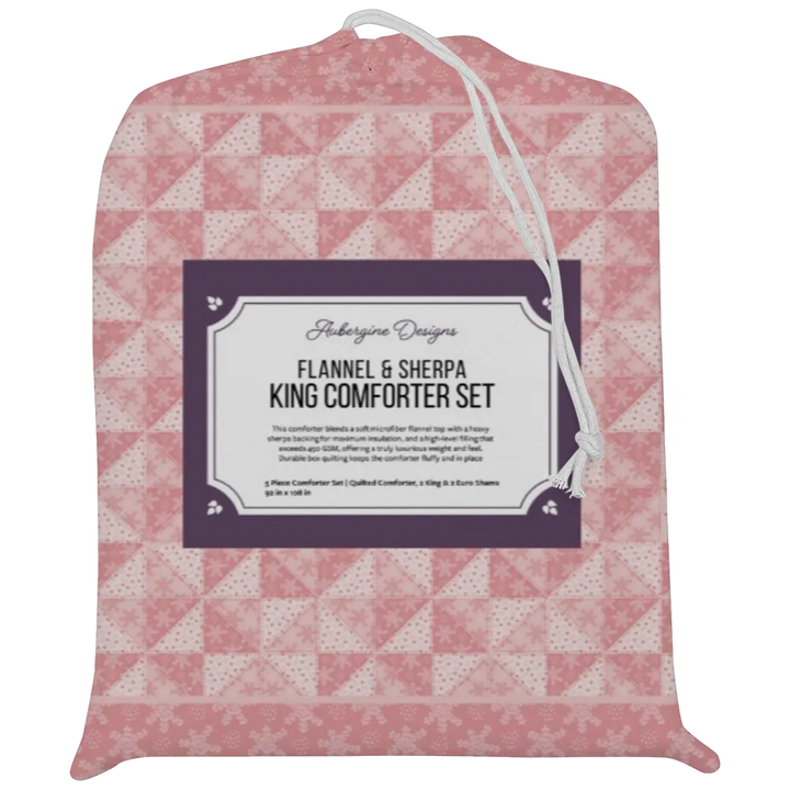 Luxury Flannel & Sherpa Comforter Set | Patchwork Pinwheel - Snow - Pink