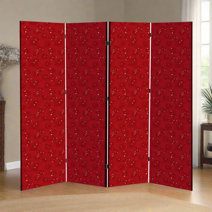 4 Panel Room Divider Folding Screen / Dogwood Blossoms - Red