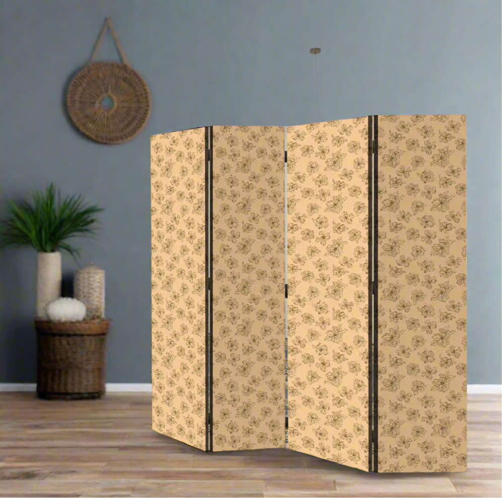 4 Panel Room Divider Folding Screen / Dogwood Blossoms - Peach