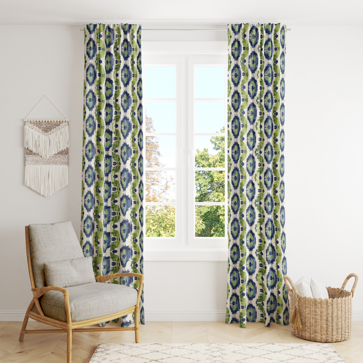Ikat Fusion Curtain Panel Set – Kelp Ribbon