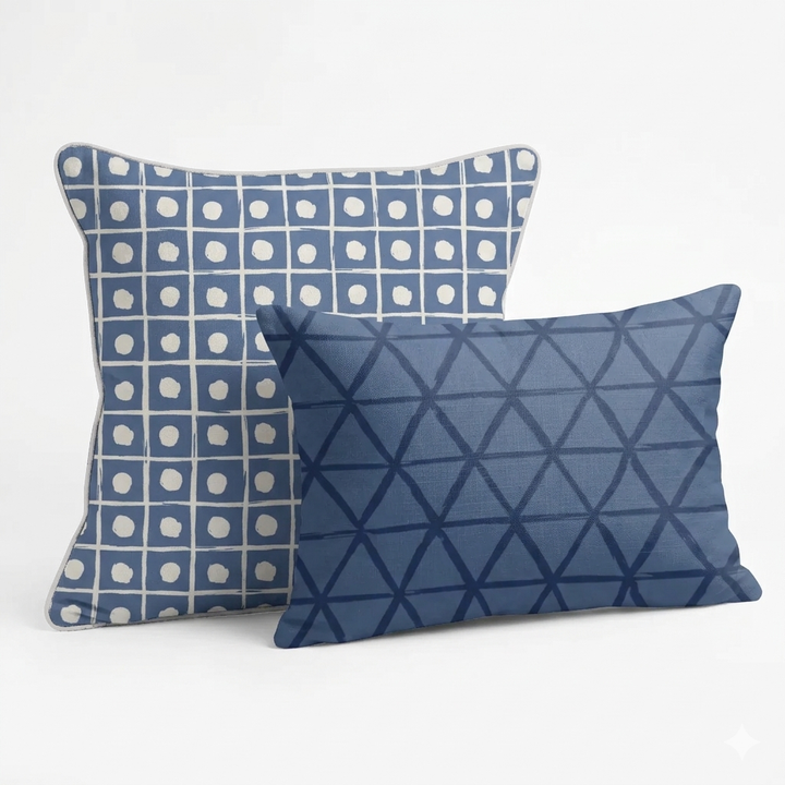 Ikat Fusion Coordinates Pair – Kelp Ribbon (Blue)