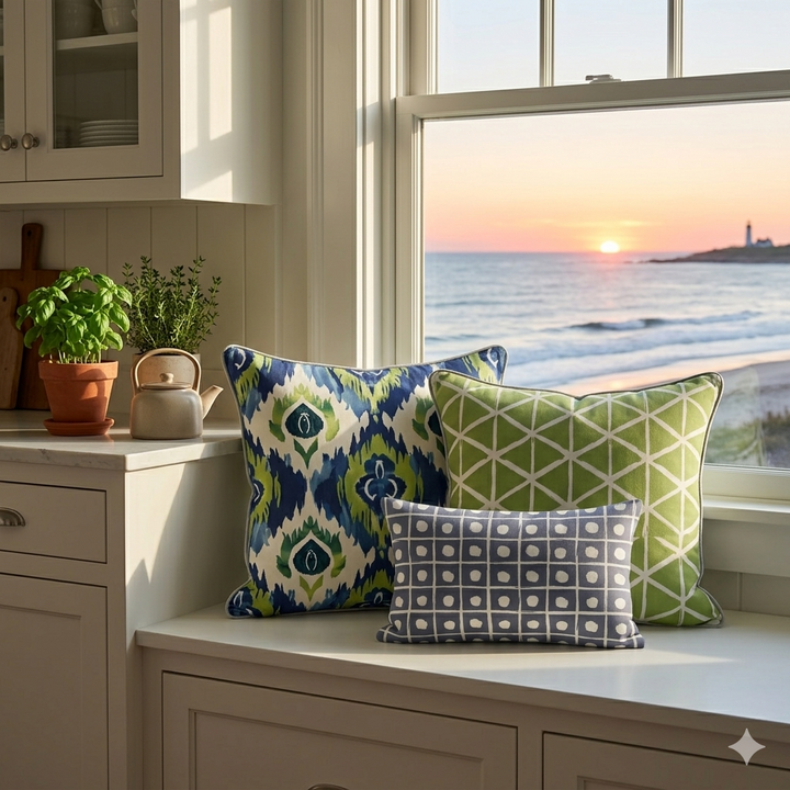 Ikat Fusion Pillow Trio – Peridot Blues