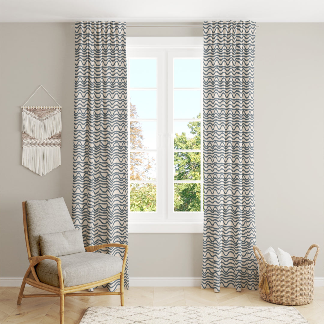 Ikat Fusion Curtain Panel Set – Sand &amp; Sea Geometric