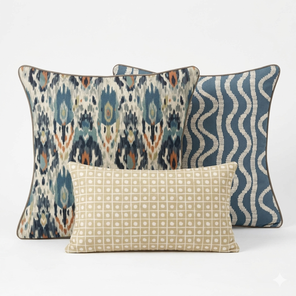 Ikat Fusion Pillow Trio – Sand & Sea