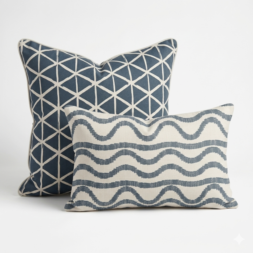Ikat Fusion Coordinates Pair – Sand &amp; Sea Geometric (Marine)