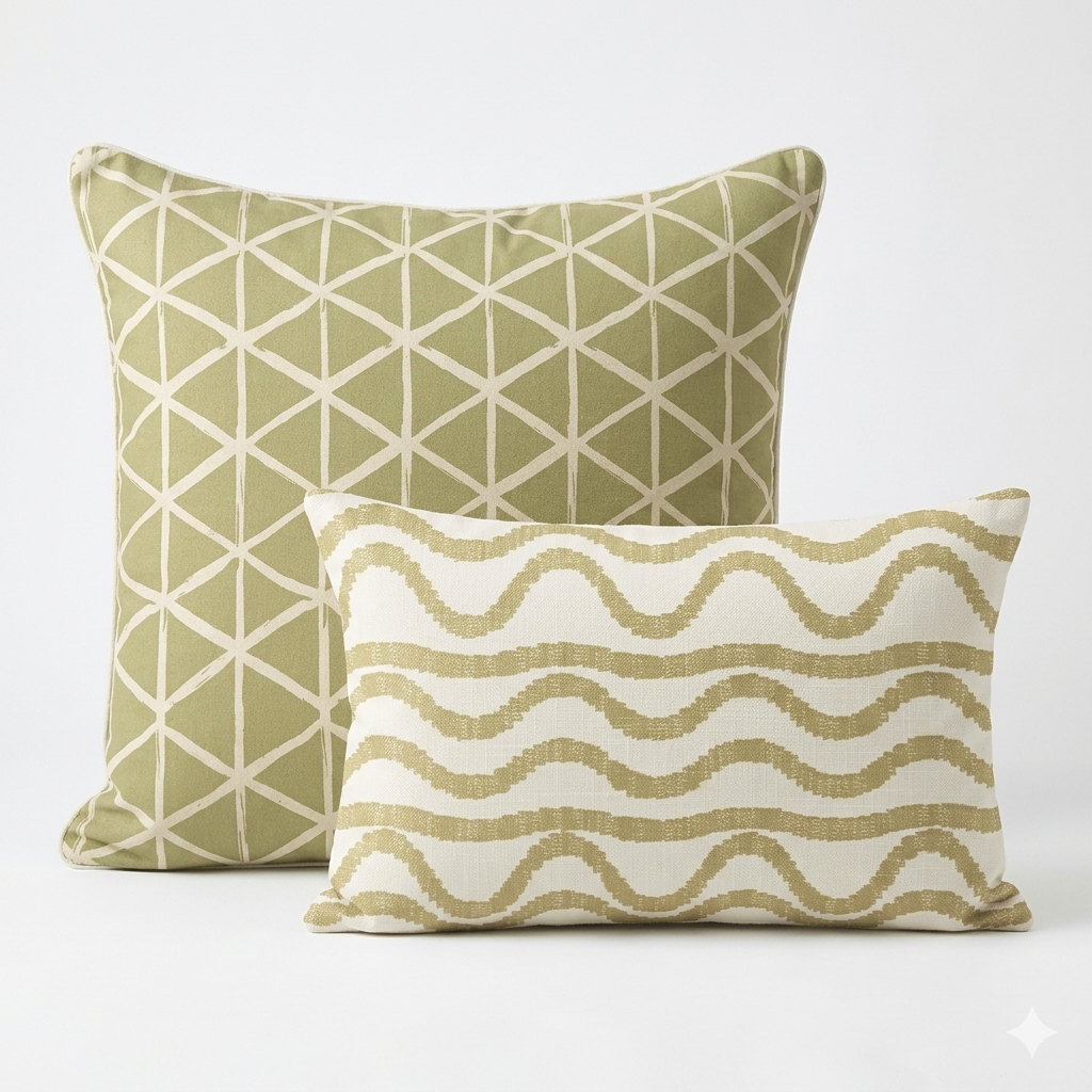Ikat Fusion Coordinates Pair – Sand &amp; Sea Geometric (Sand)