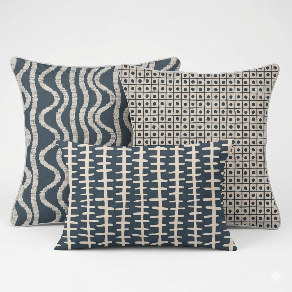 Ikat Fusion Pillow Trio – Sand &amp; Sea Geometric