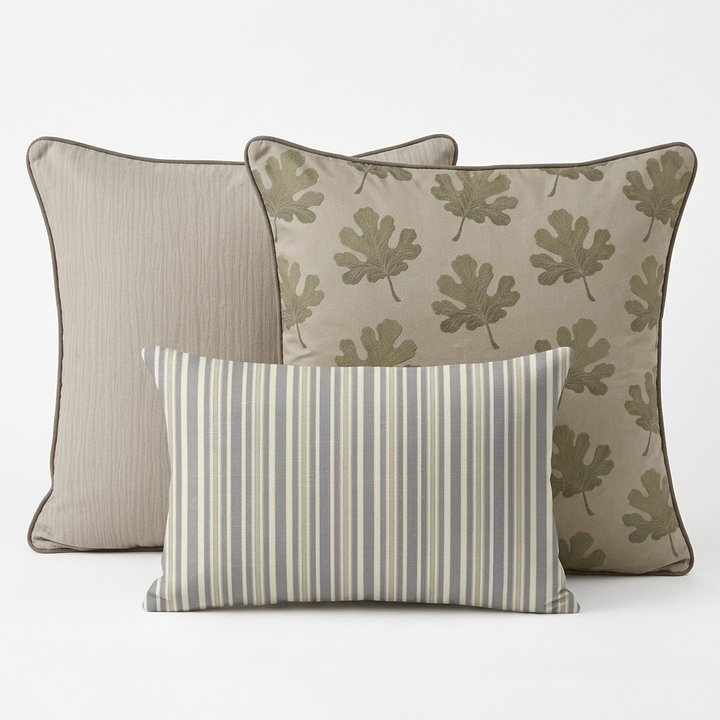 Verdant Fig™ Pillow Trio - Stamped Fig (Khaki)