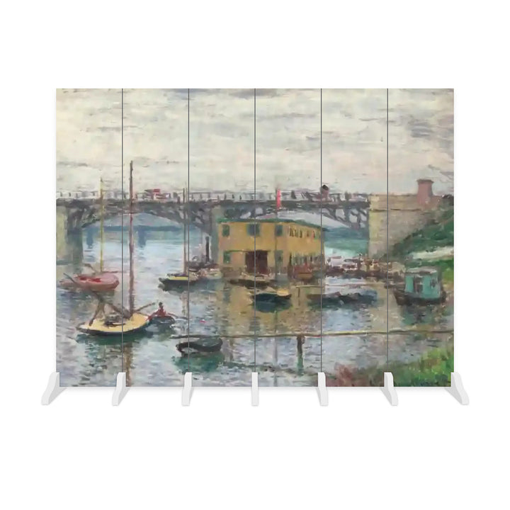 6 Panel Room Divider Folding Screen - Fine Art / Monet / Bridge at Argenteuil on a Gray Day (1876)