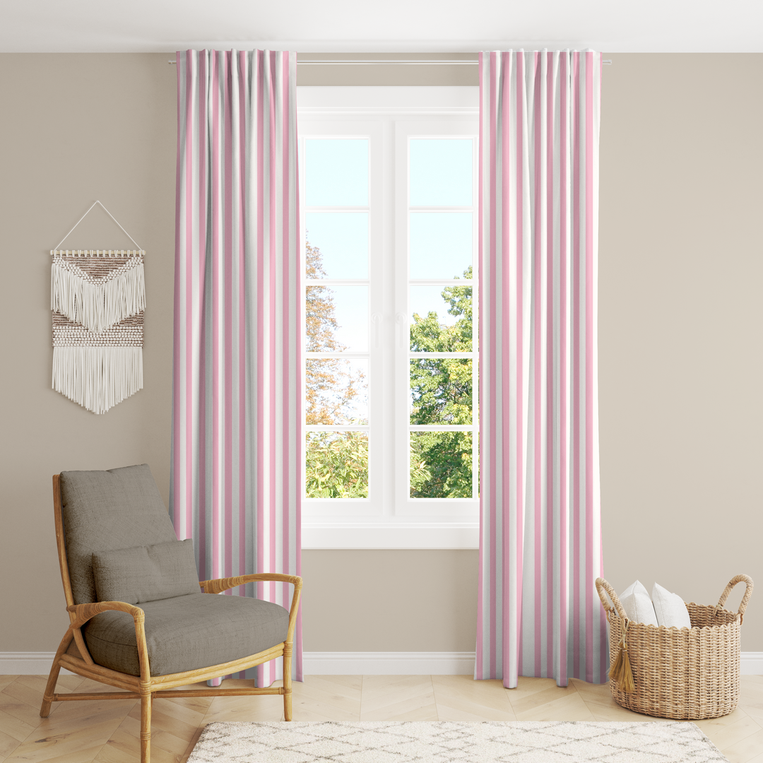 Window Curtain Set - Cotton Blend (2 Panels) | French Stripe - Babydoll  (Vintage Cottage Collection)