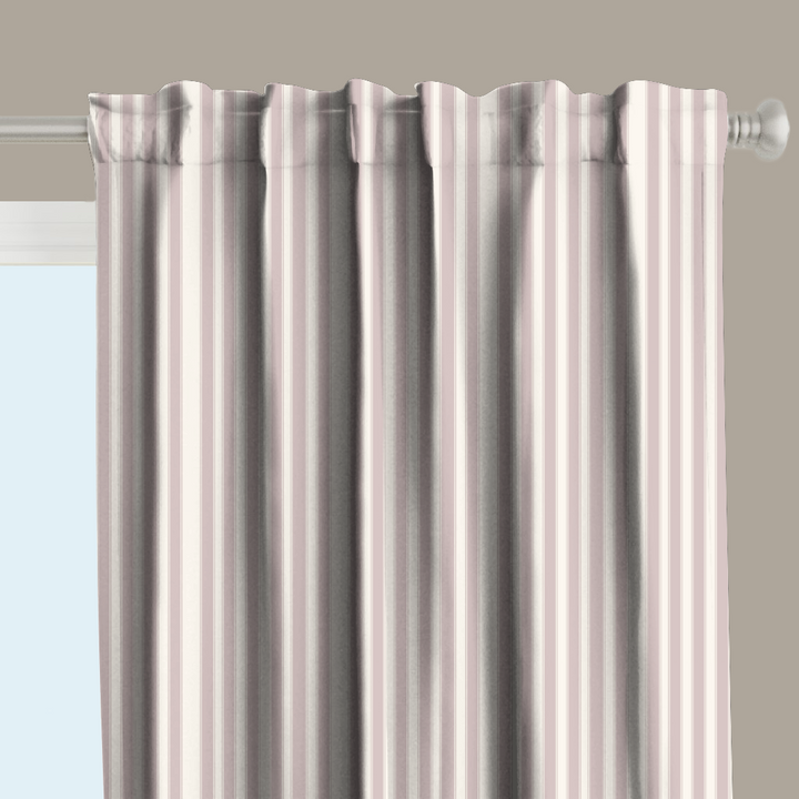 Window Curtain Set - Cotton Blend (2 Panels) | French Stripe - Dusty Lilac  (Vintage Cottage Collection)