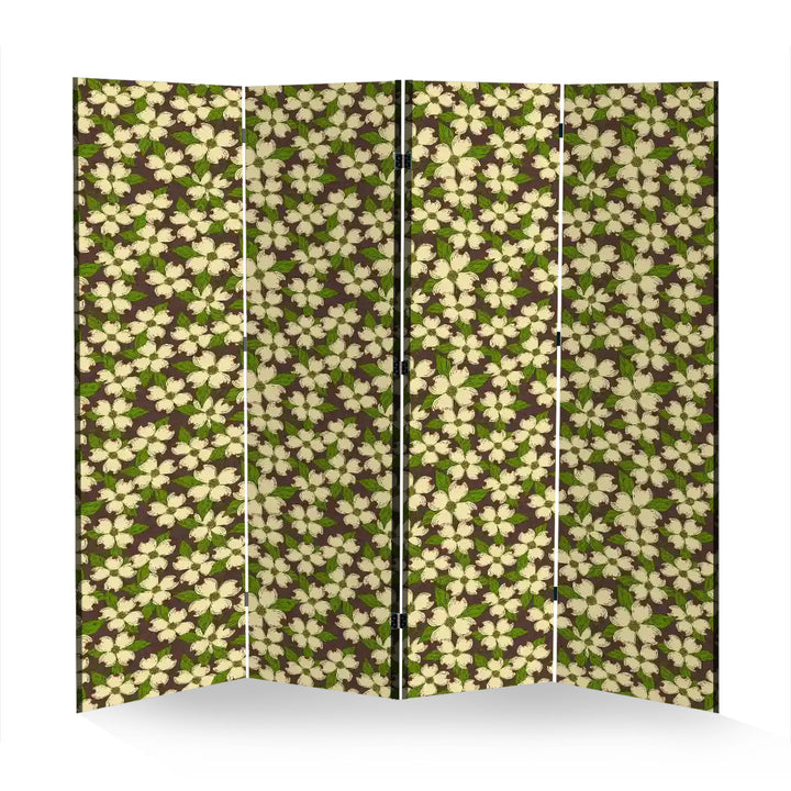 4 Panel Room Divider Folding Screen / North Carolina Dogwood - Yellow