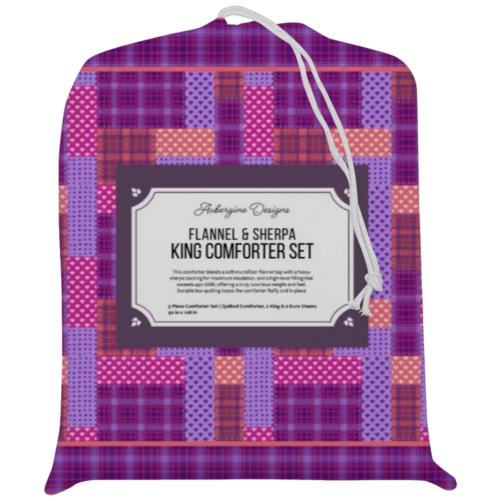 Luxury Flannel & Sherpa Comforter Set | Patchwork Squardular - Sugarplum