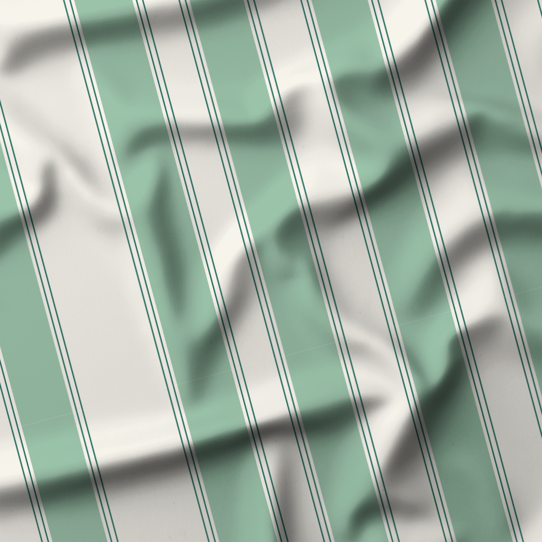 Window Curtain Set - Cotton Blend (2 Panels) | French Stripe - Spearmint  (Vintage Cottage Collection)