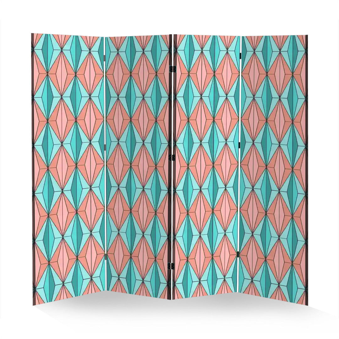 4 Panel Room Divider Folding Screen / Retro Diamonds