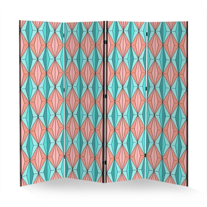 4 Panel Room Divider Folding Screen / Retro Diamonds