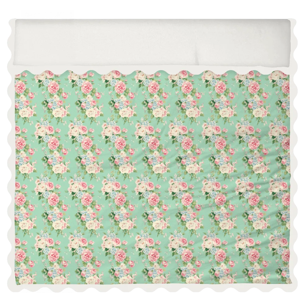 Vintage Cottage Collection Scalloped Duvet Cover Set - Emma (Seafoam)