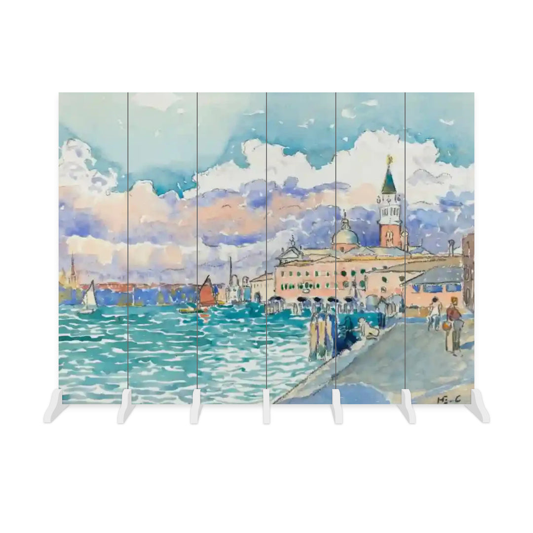 6 Panel Room Divider Folding Screen - Fine Art / Henri Edmond Cross / Venice (1903)