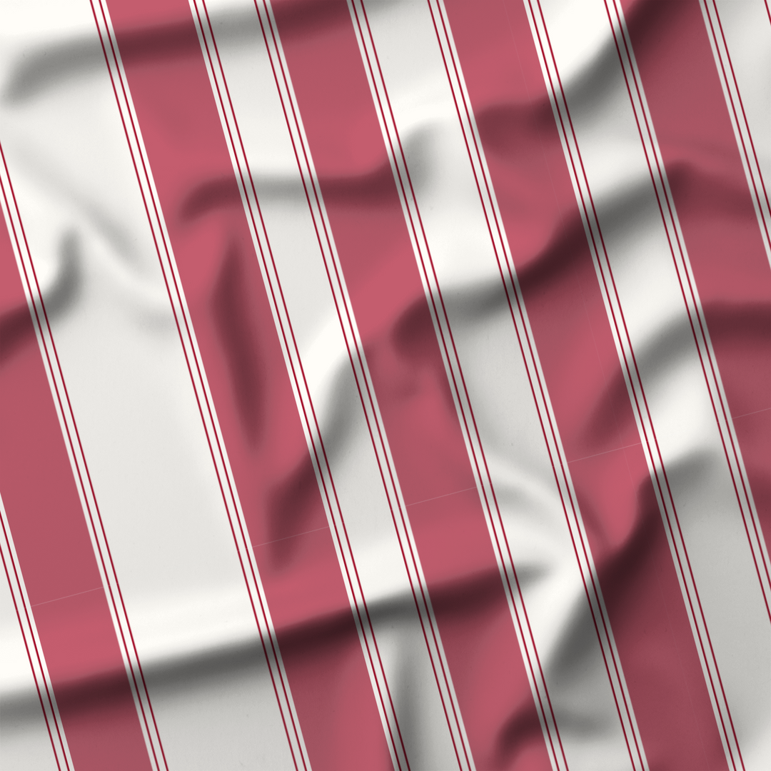 Window Curtain Set - Cotton Blend (2 Panels) | French Stripe - Rouge  (Vintage Cottage Collection)