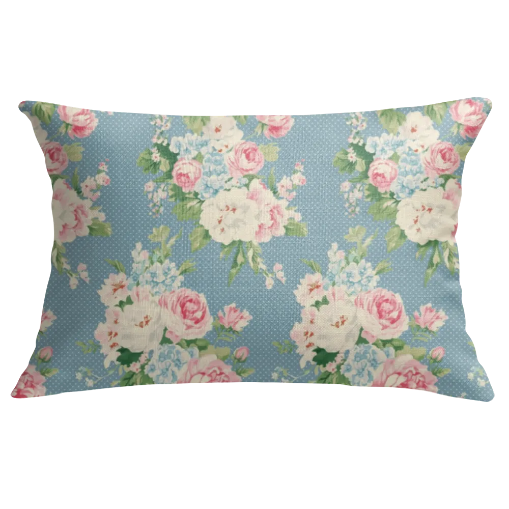 Emma - Bluejay Floral Lumbar Pillow – Personalized Panel | Vintage Cottage Collection