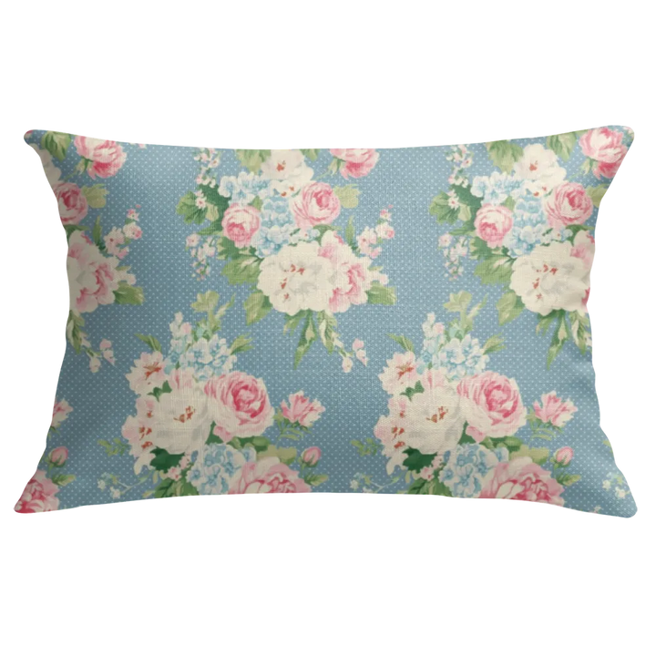 Emma - Bluejay Floral Lumbar Pillow – Personalized Panel | Vintage Cottage Collection
