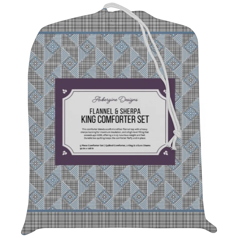 Luxury Flannel & Sherpa Comforter Set | Patchwork Snowflake - Silver Star