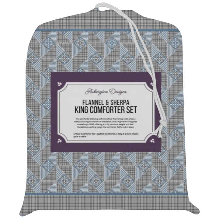 Luxury Flannel & Sherpa Comforter Set | Patchwork Snowflake - Silver Star