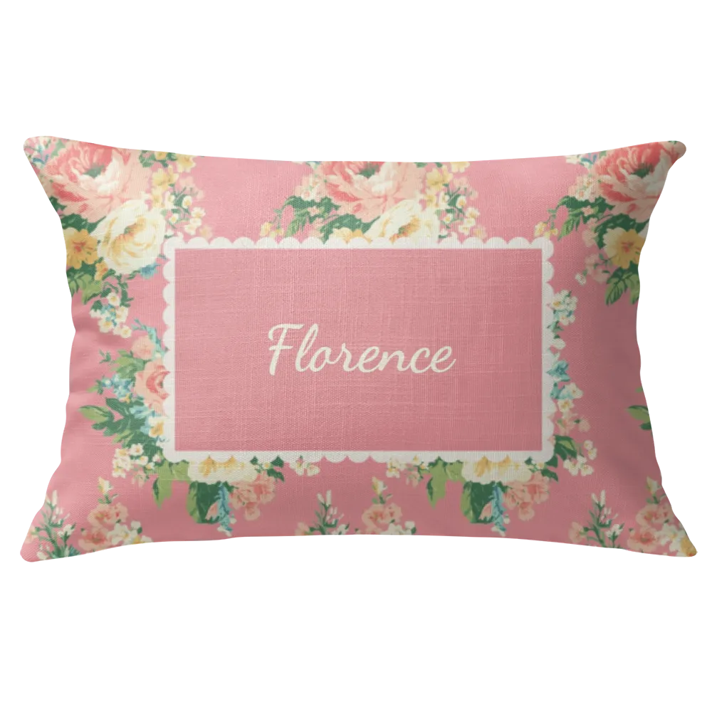 Florence - Peony Floral Lumbar Pillow – Personalized Panel | Vintage Cottage Collection