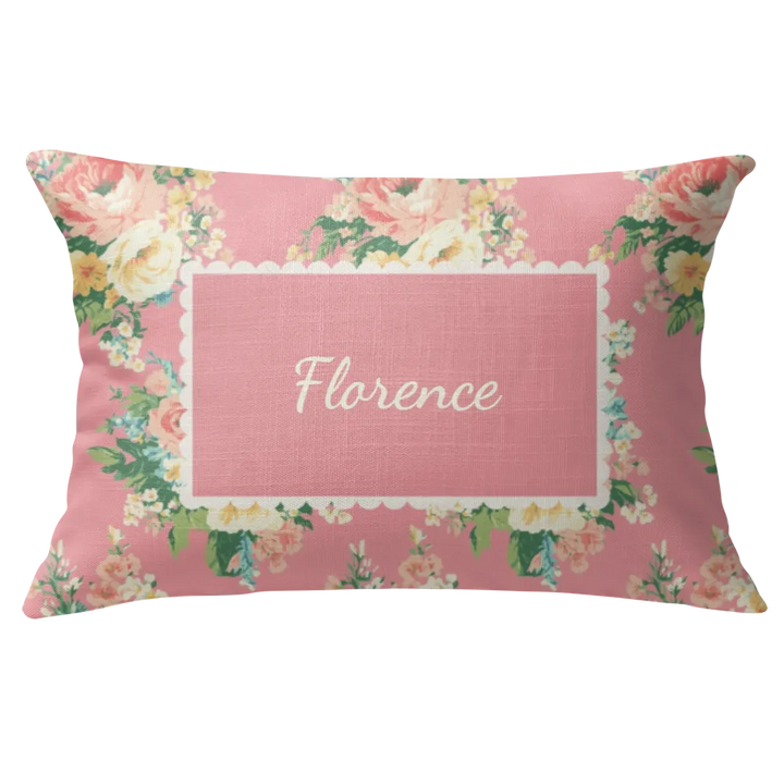 Florence - Peony Floral Lumbar Pillow – Personalized Panel | Vintage Cottage Collection
