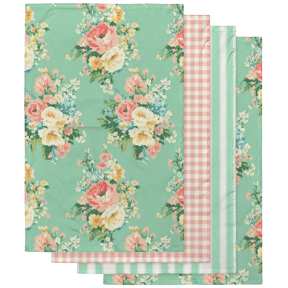 Florence – Aqua Tea Towel Set (4) | Vintage Cottage Collection