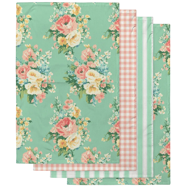 Florence – Aqua Tea Towel Set (4) | Vintage Cottage Collection