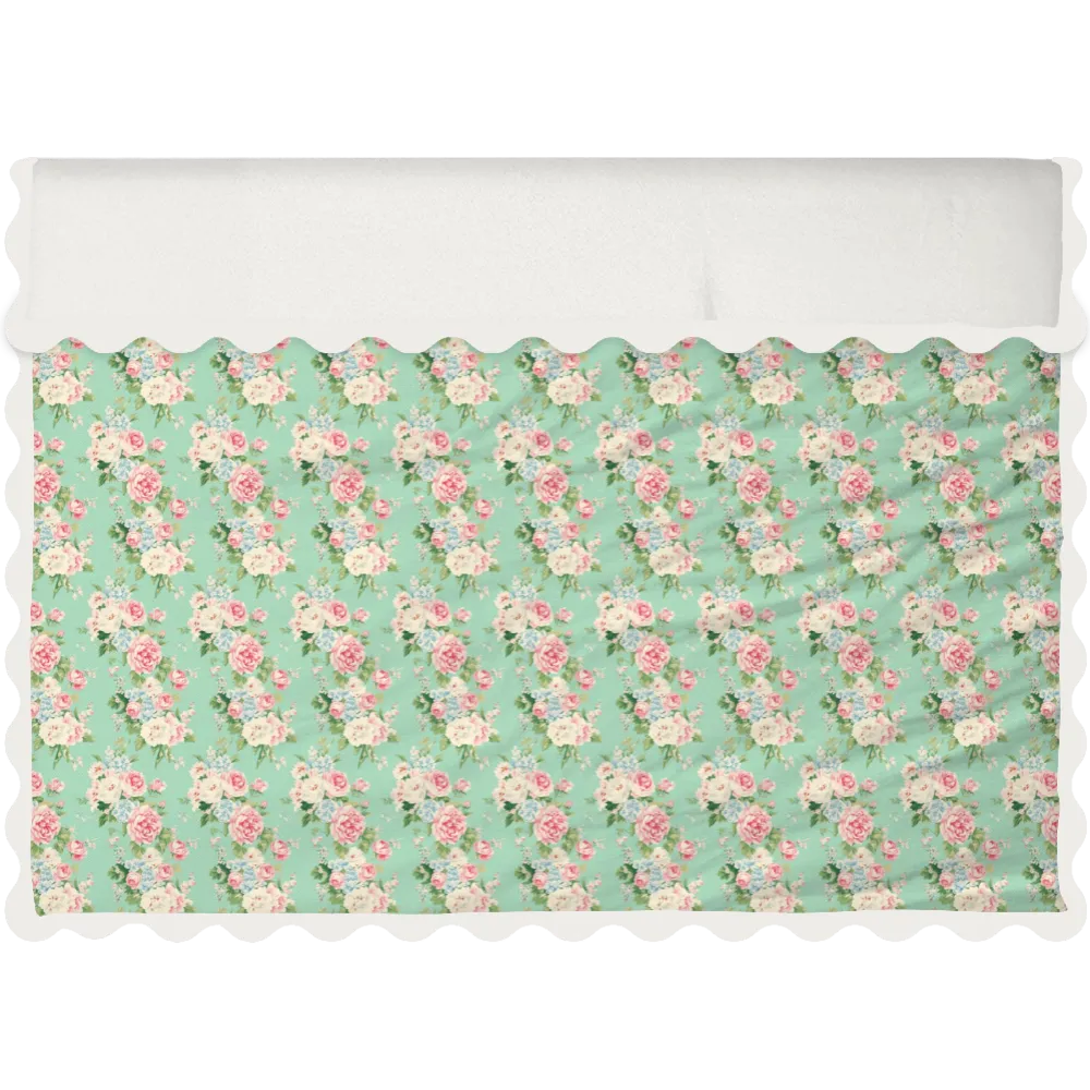 Vintage Cottage Collection Scalloped Duvet Cover Set - Emma (Seafoam)