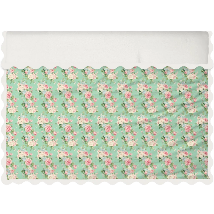 Vintage Cottage Collection Scalloped Duvet Cover Set - Emma (Seafoam)
