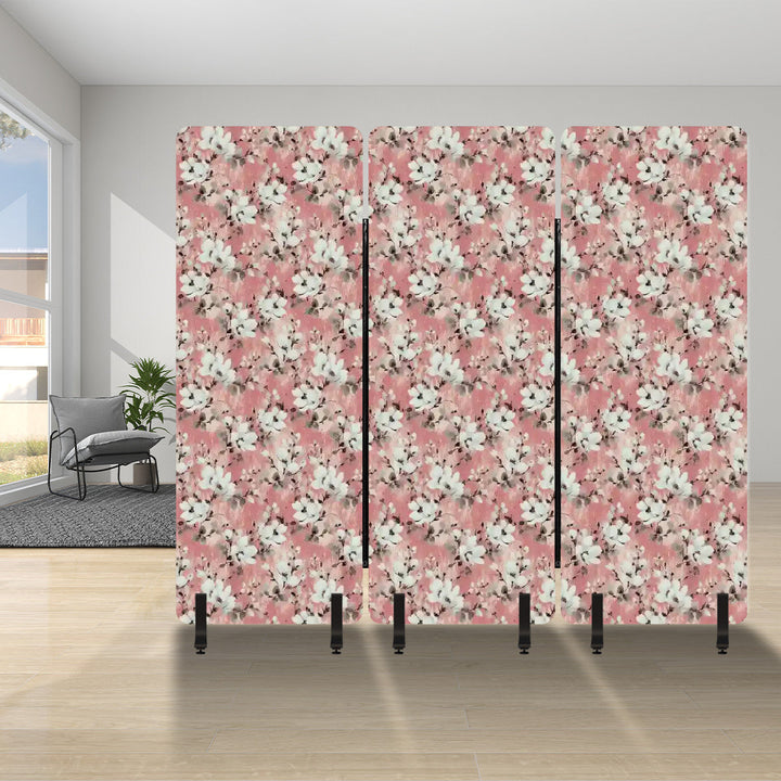 3 Panel Sound-Absorbing Room Divider / Distressed Cotton Blossom