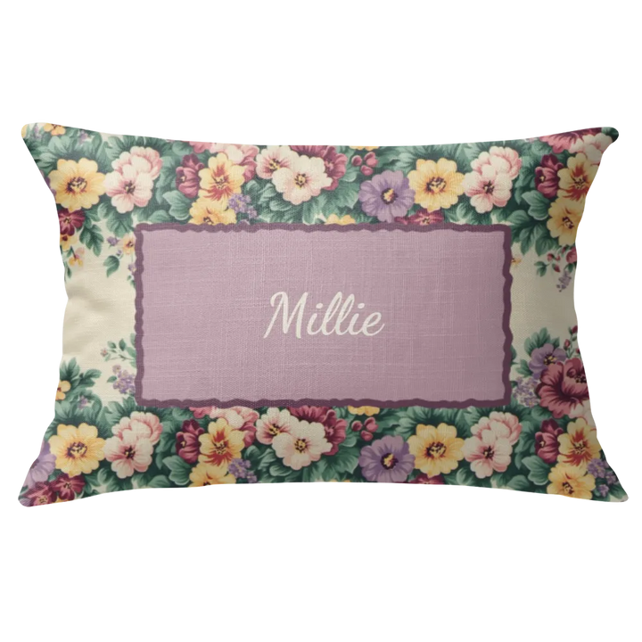 Millie Floral Lumbar Pillow – Personalized Panel | Vintage Cottage Collection
