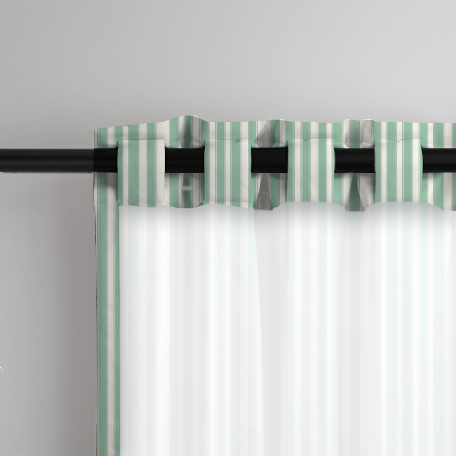 Window Curtain Set - Cotton Blend (2 Panels) | French Stripe - Spearmint  (Vintage Cottage Collection)