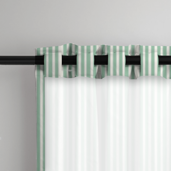 Window Curtain Set - Cotton Blend (2 Panels) | French Stripe - Spearmint  (Vintage Cottage Collection)
