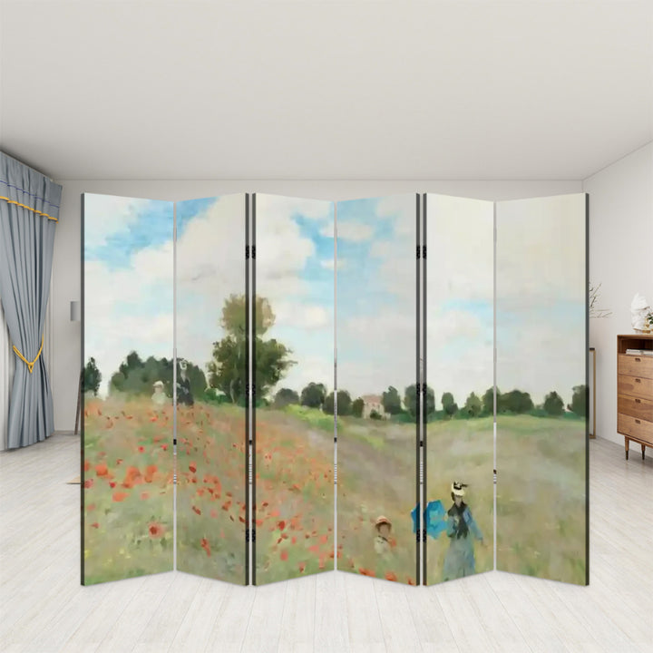 6 Panel Room Divider Folding Screen - Fine Art / Monet / The Poppy Field near Argenteuil (1873)