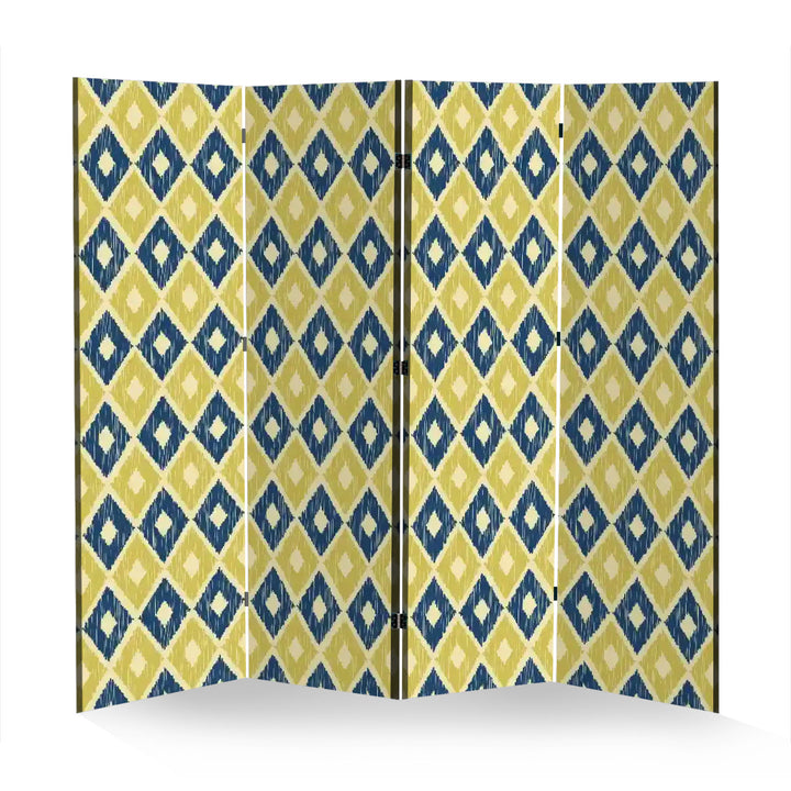 4 Panel Room Divider Folding Screen / Ikat Diamonds