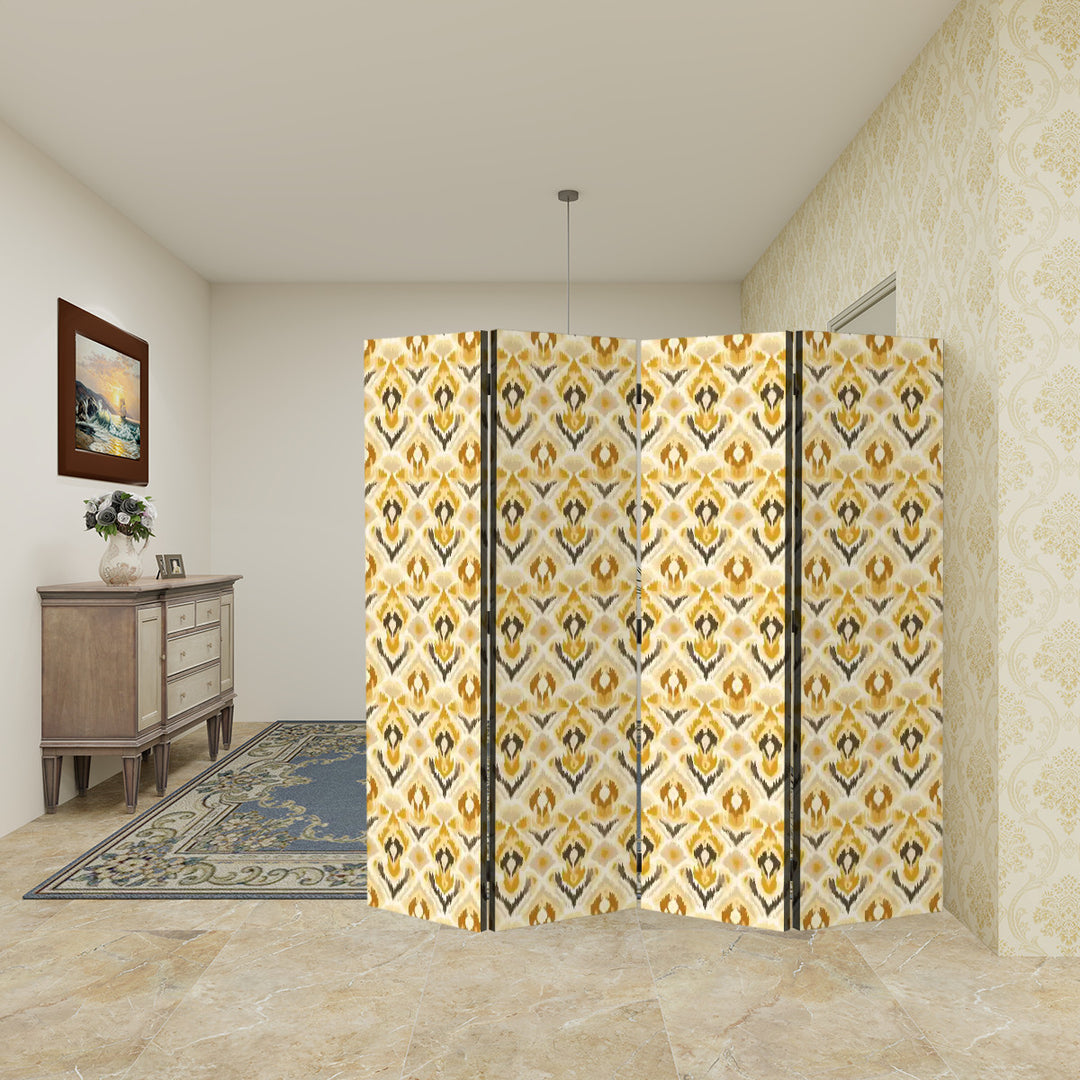 4 Panel Room Divider Folding Screen / Ikat Fusion - Butterscotch