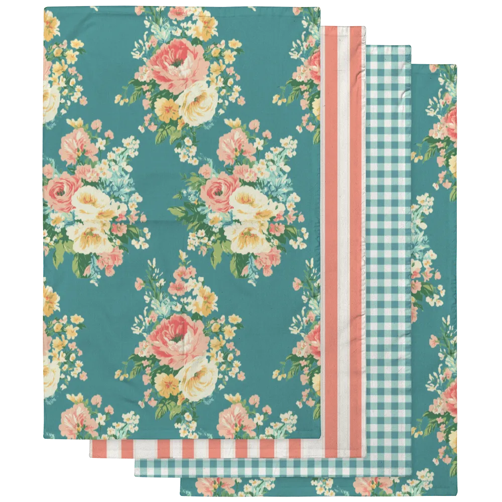 Florence – Blue Tea Towel Set (4) | Vintage Cottage Collection