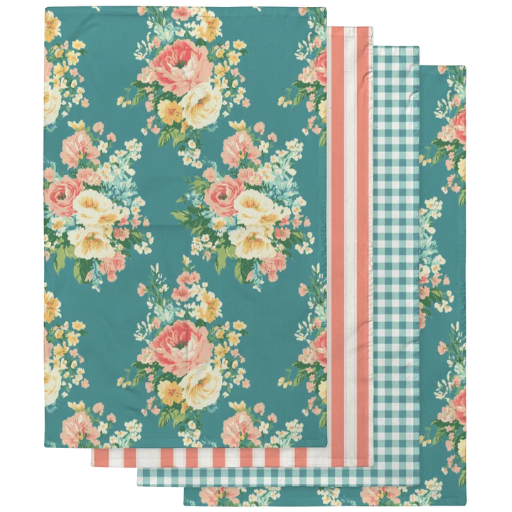 Florence – Blue Tea Towel Set (4) | Vintage Cottage Collection
