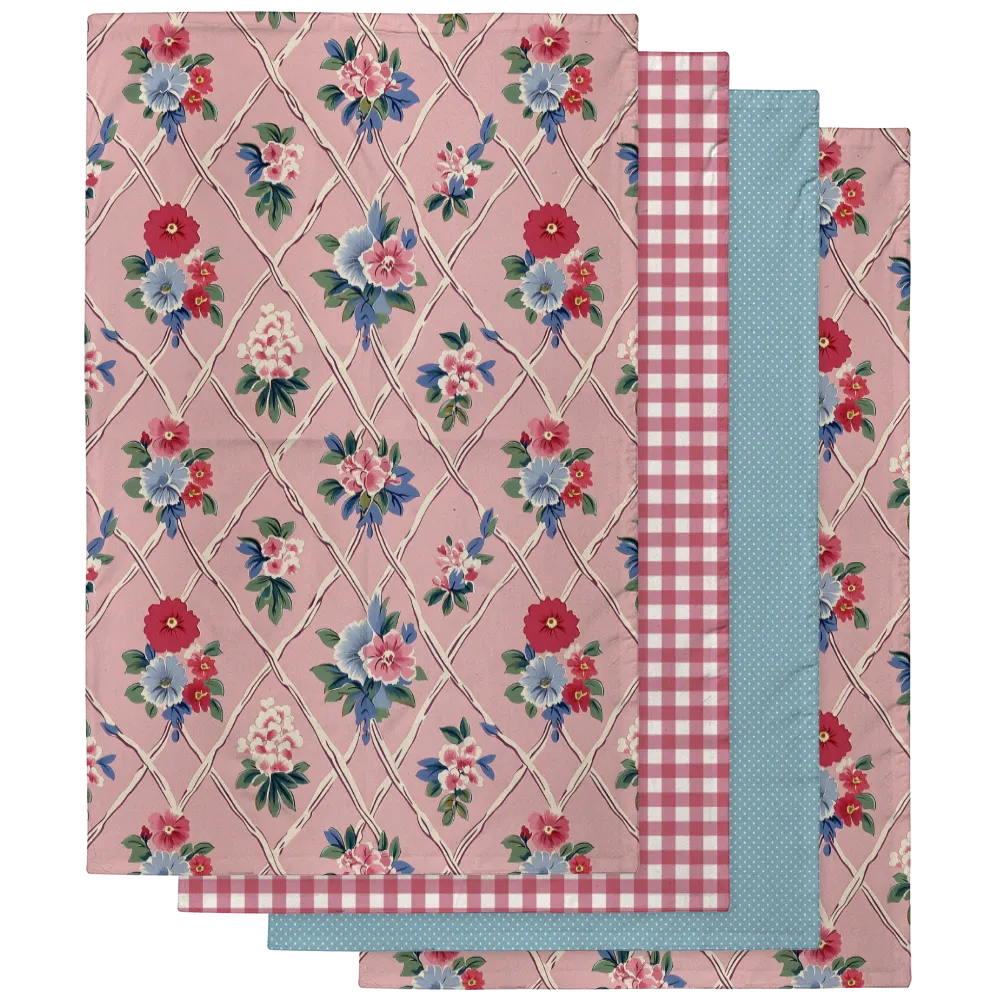 Mildred Tea Towel Set (4) | Vintage Cottage Collection
