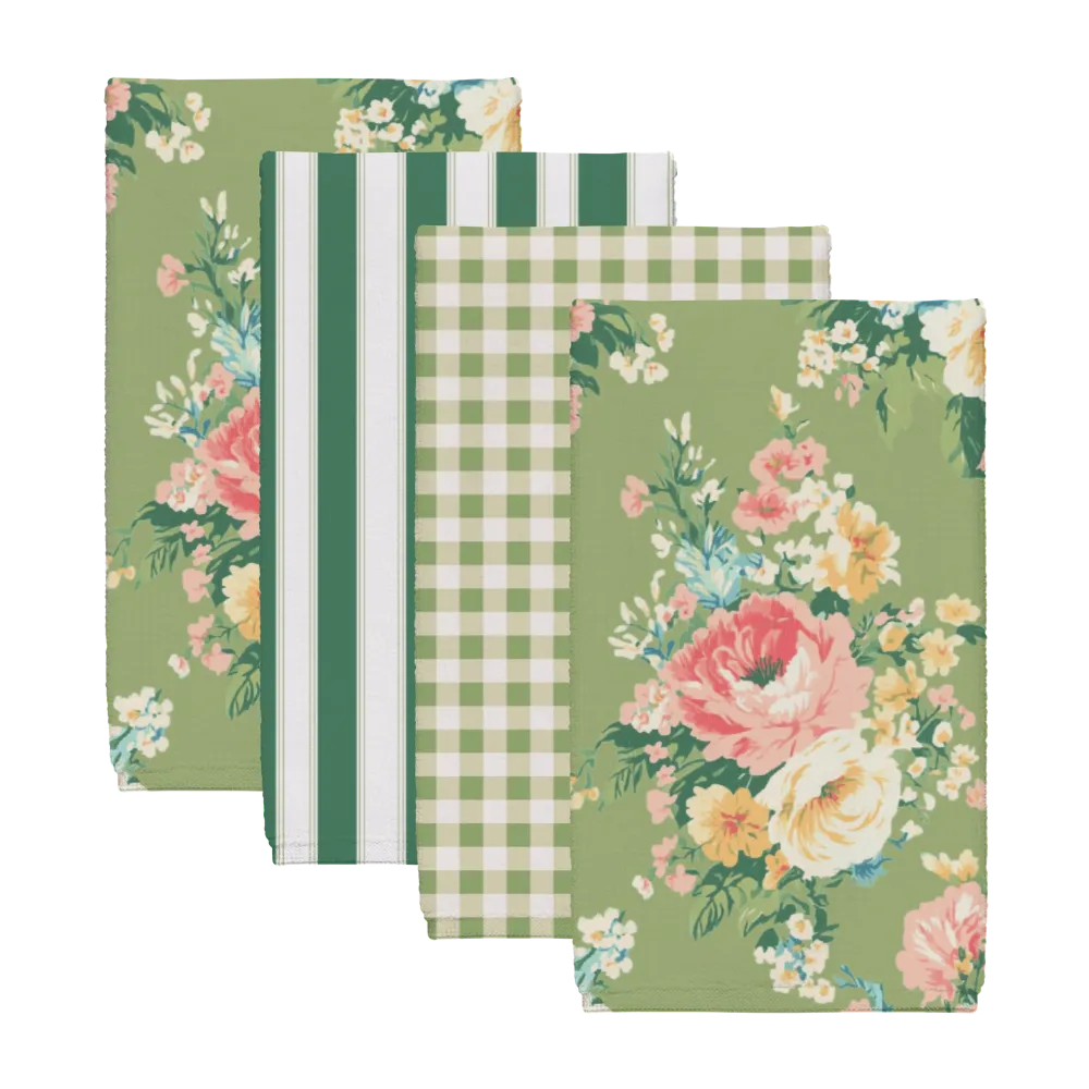 Florence – Lime Tea Towel Set (4) | Vintage Cottage Collection