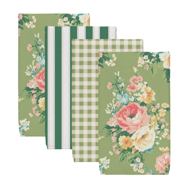 Florence – Lime Tea Towel Set (4) | Vintage Cottage Collection