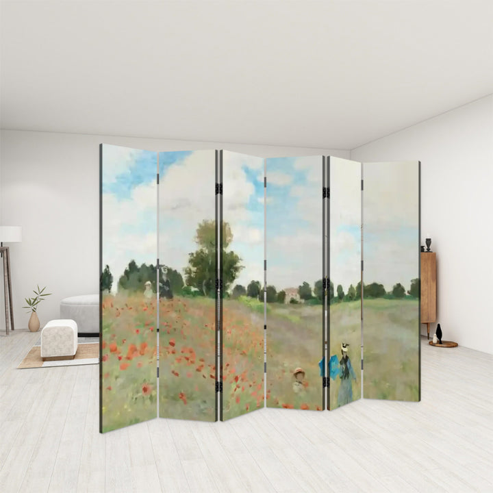 6 Panel Room Divider Folding Screen - Fine Art / Monet / The Poppy Field near Argenteuil (1873)