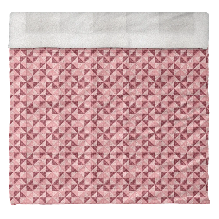 Luxury Flannel & Sherpa Comforter Set | Patchwork Pinwheel - Snow - Cranberry