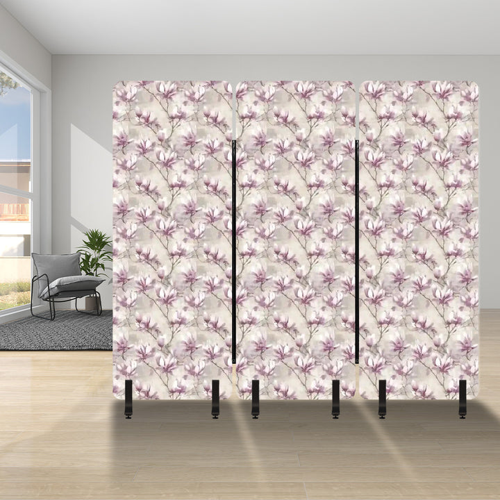 3 Panel Sound-Absorbing Room Divider / Magnolias - Lavender Orchid