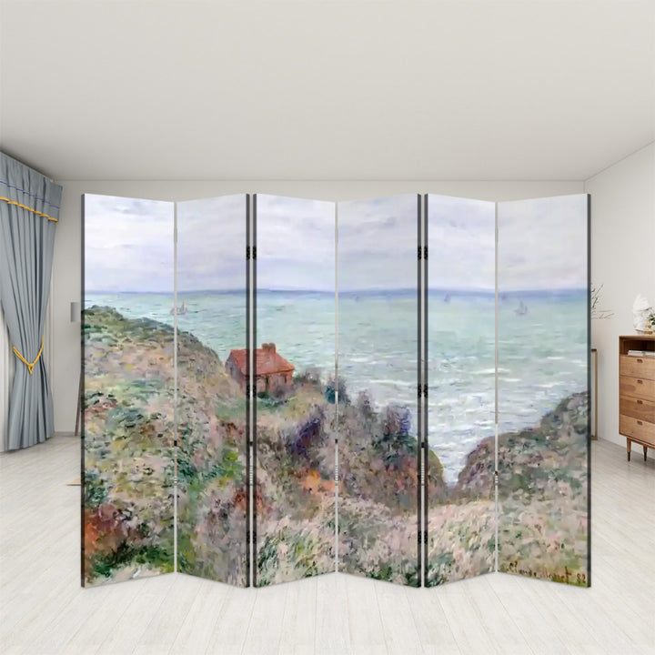 6 Panel Room Divider Folding Screen - Fine Art / Monet / Cabin of the Customs Watch (1882)