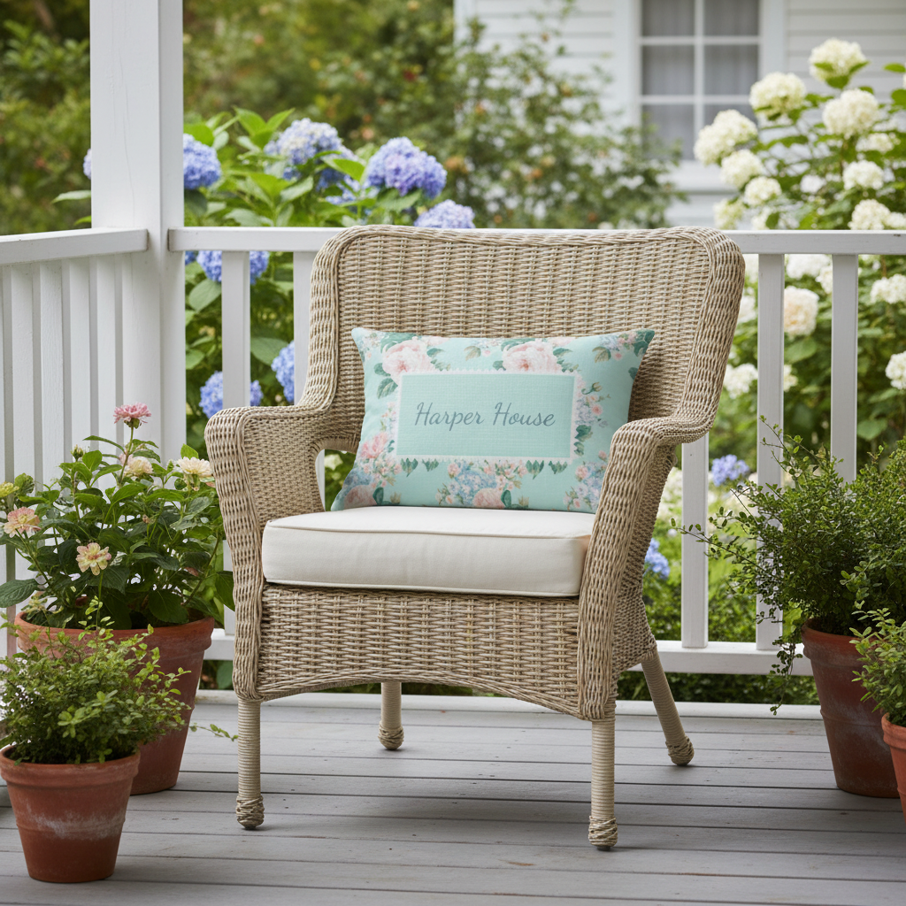 Braxton Floral Lumbar Pillow – Personalized Panel | Vintage Cottage Collection